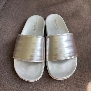 Women's Adidas Adilette Comfort Slide Metallic Silver Size 7